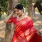 Jyoti Fashion Women's Red Handloom Raw Silk Weaving Designer Saree with Blouse | Swadesiicart