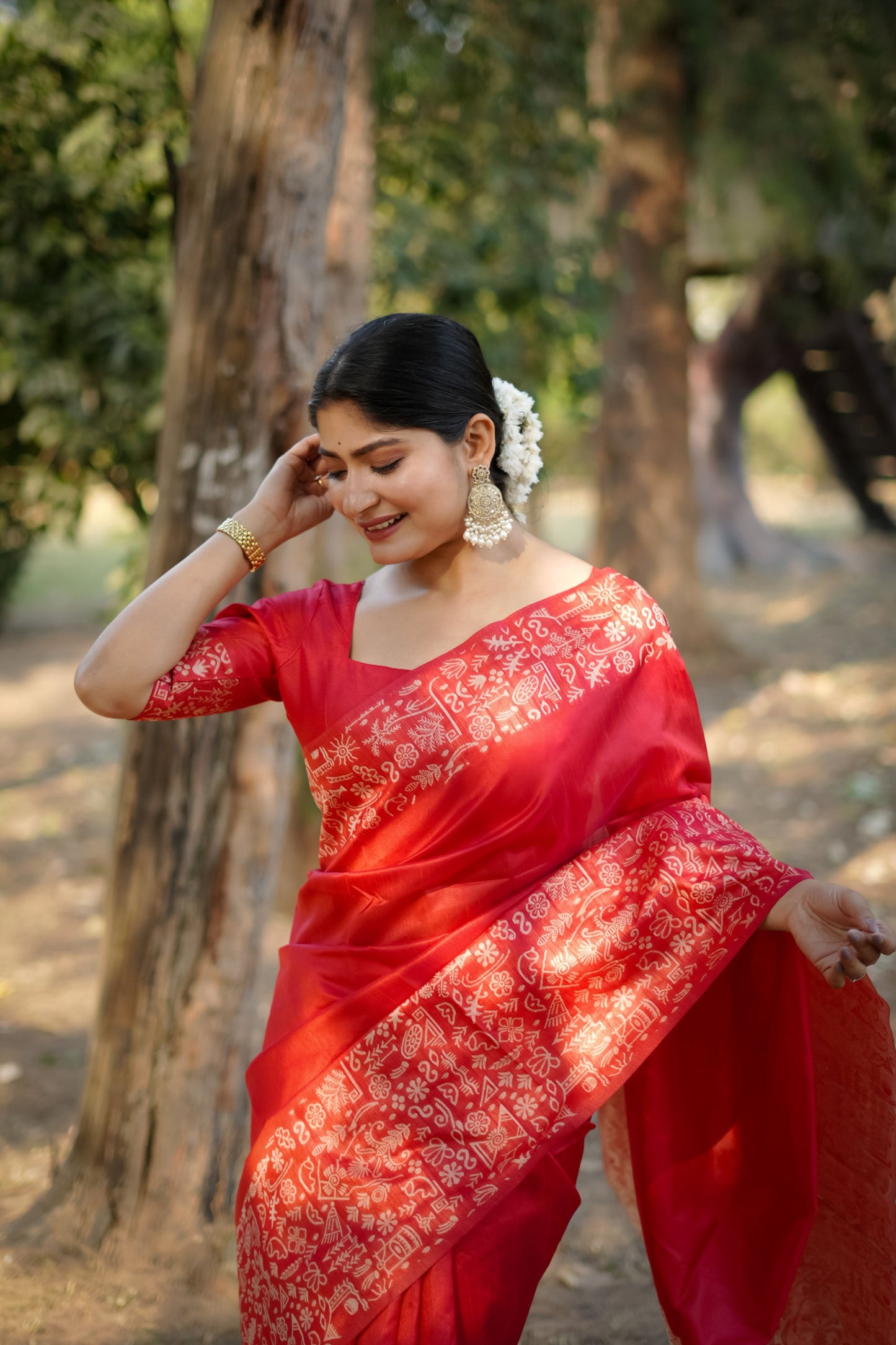 Jyoti Fashion Women's Red Handloom Raw Silk Weaving Designer Saree with Blouse | Swadesiicart