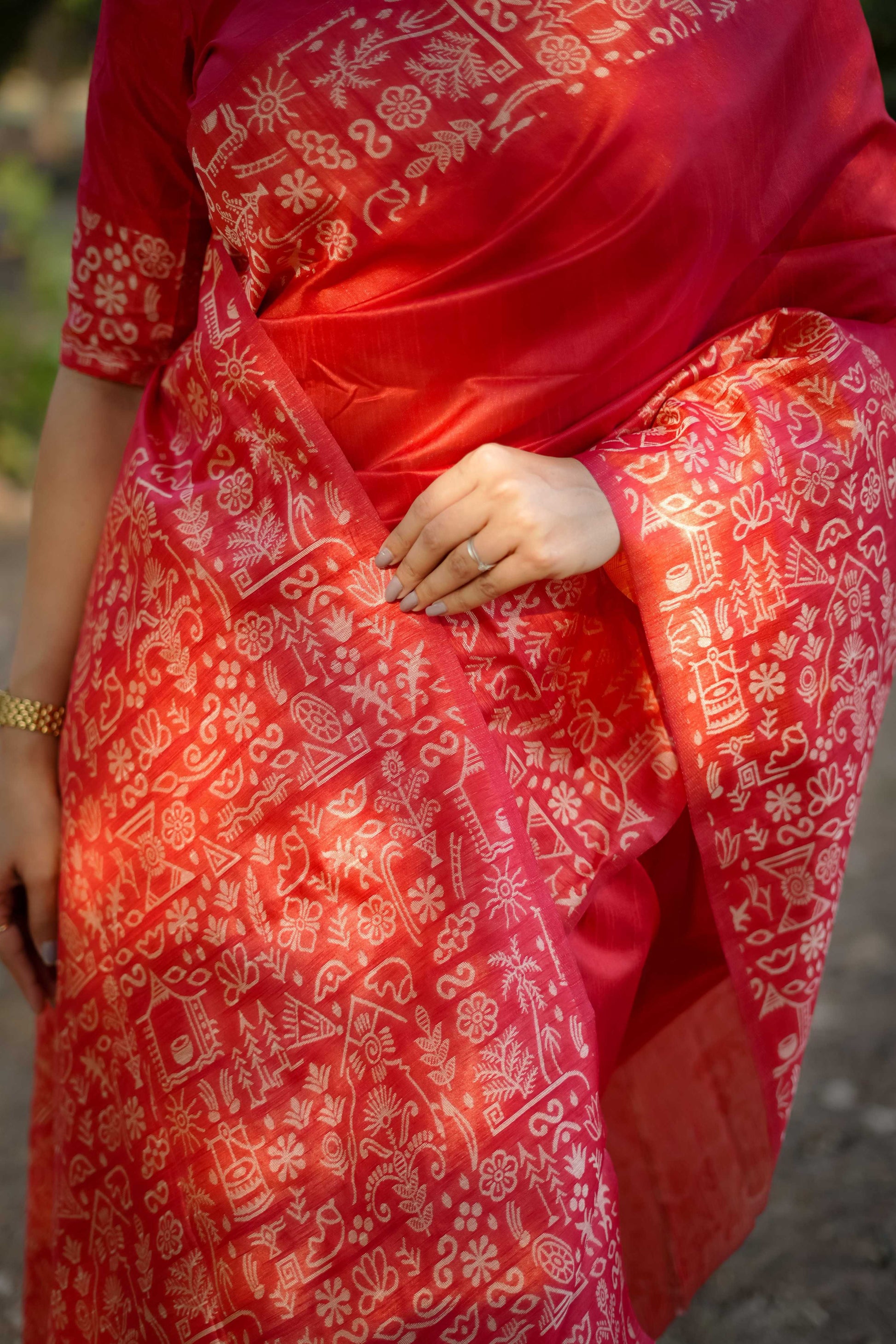Jyoti Fashion Women's Red Handloom Raw Silk Weaving Designer Saree with Blouse | Swadesiicart