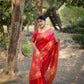 Jyoti Fashion Women's Red Handloom Raw Silk Weaving Designer Saree with Blouse | Swadesiicart