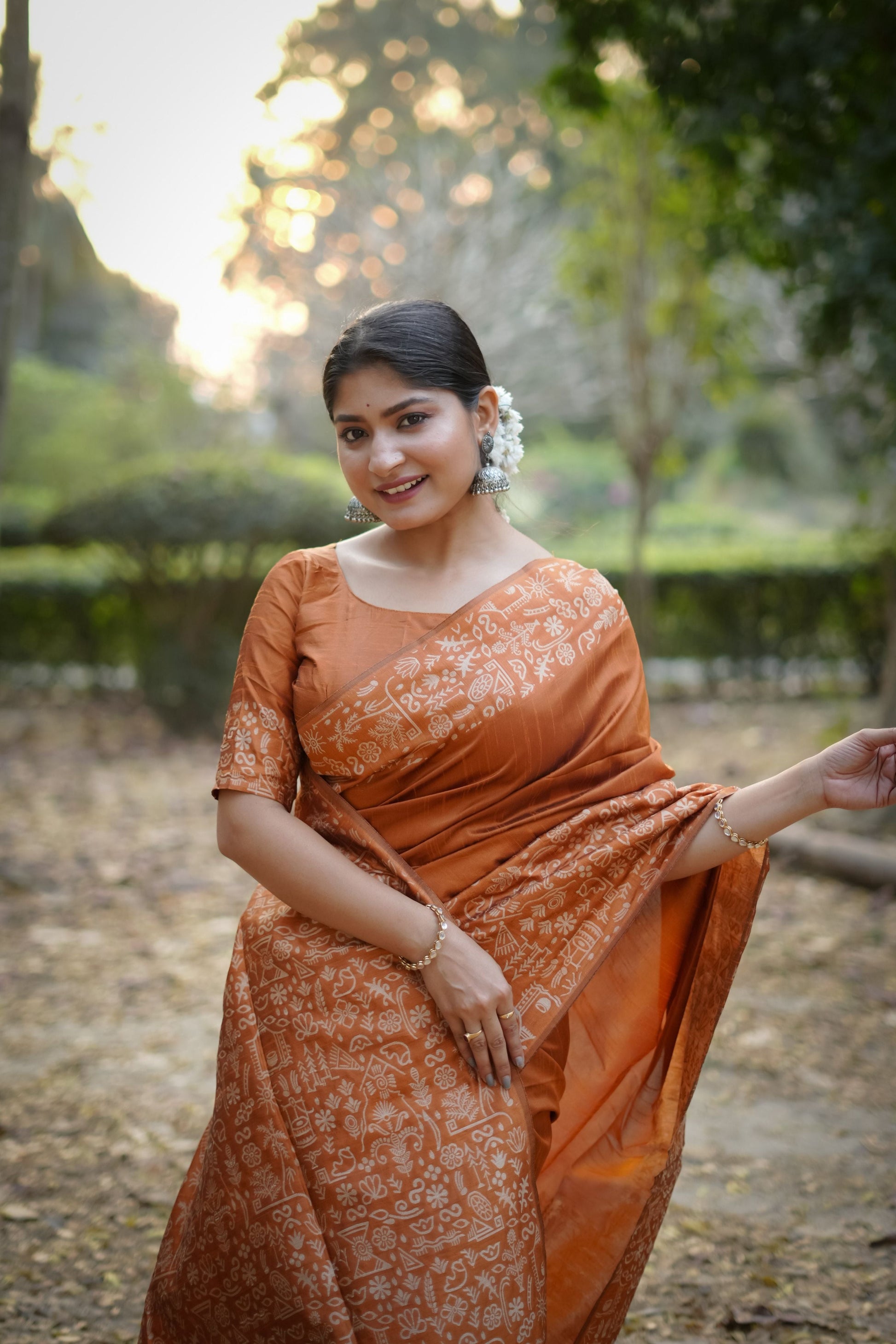 Jyoti Fashion Women's Orange Handloom Raw Silk Weaving Designer Saree with Blouse | Swadesiicart