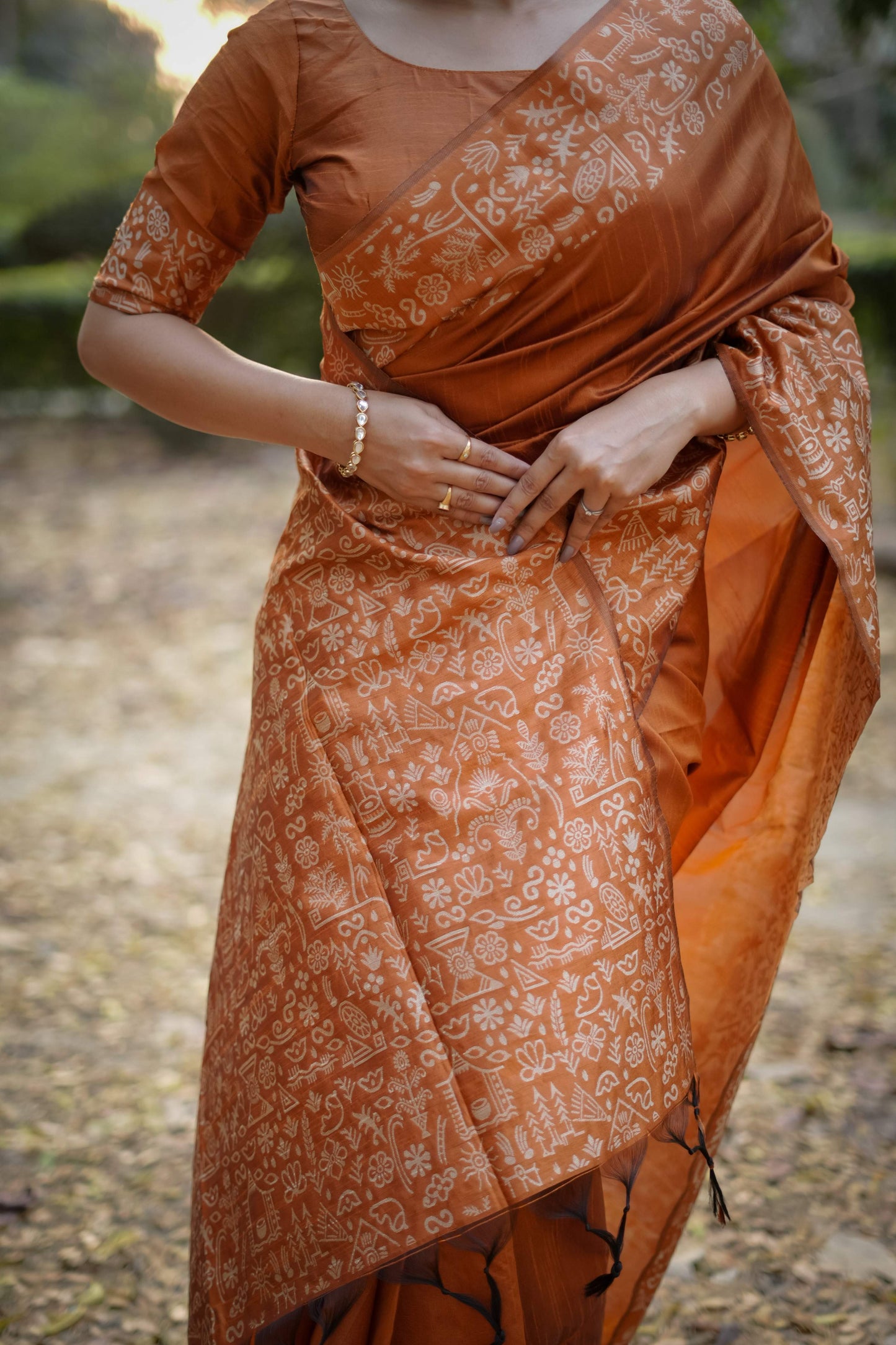 Jyoti Fashion Women's Orange Handloom Raw Silk Weaving Designer Saree with Blouse | Swadesiicart