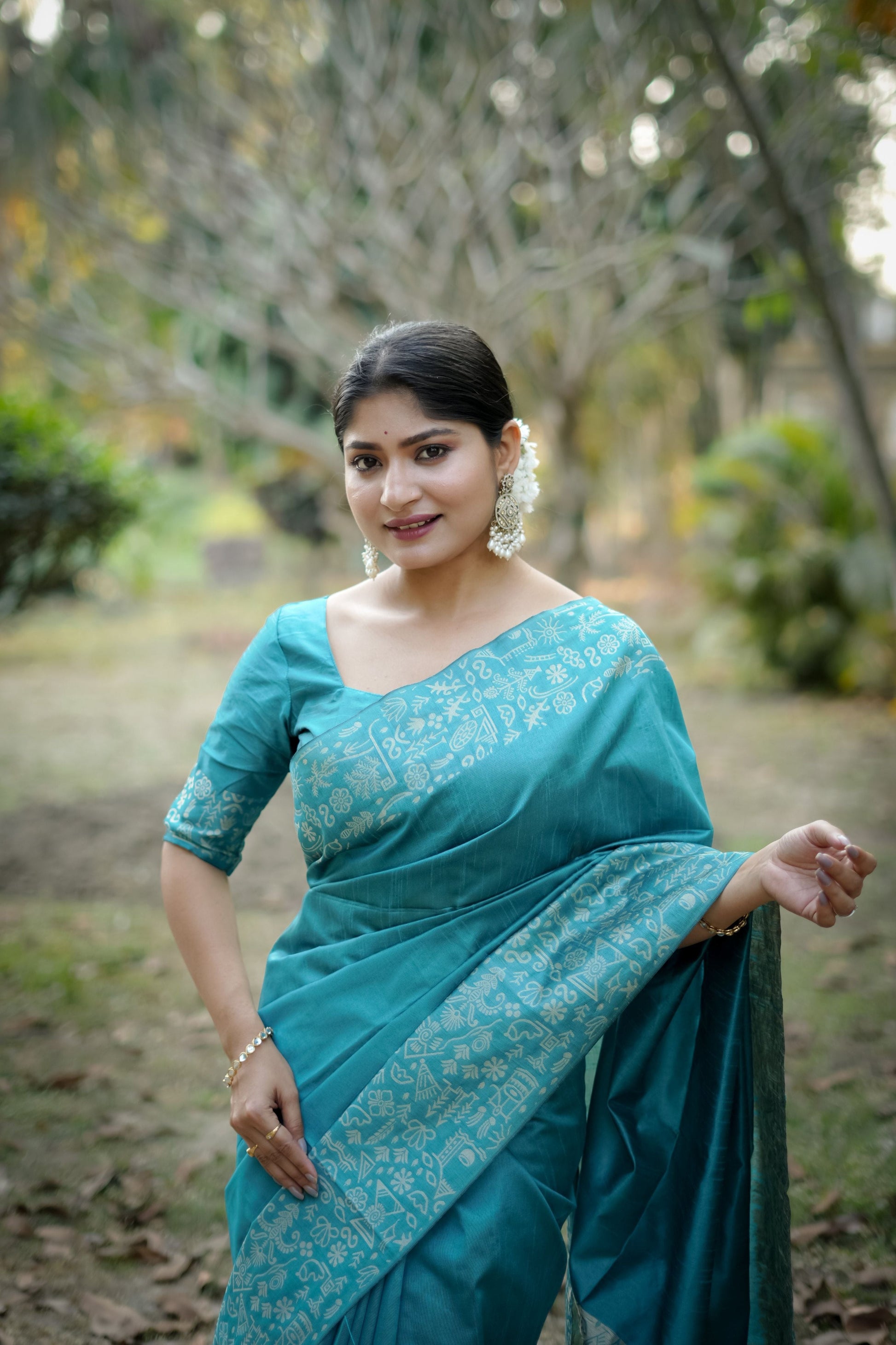 Jyoti Fashion Women's Firozi Handloom Raw Silk Weaving Designer Saree with Blouse | Swadesiicart