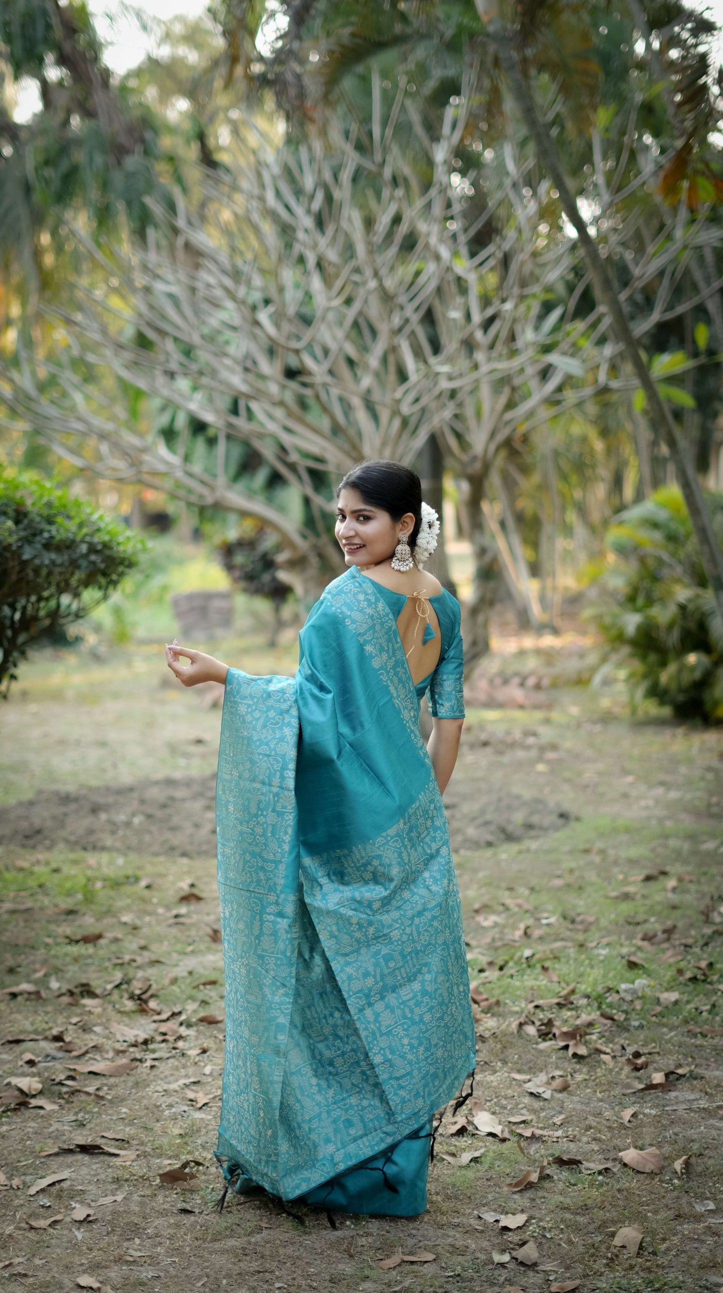 Jyoti Fashion Women's Firozi Handloom Raw Silk Weaving Designer Saree with Blouse | Swadesiicart
