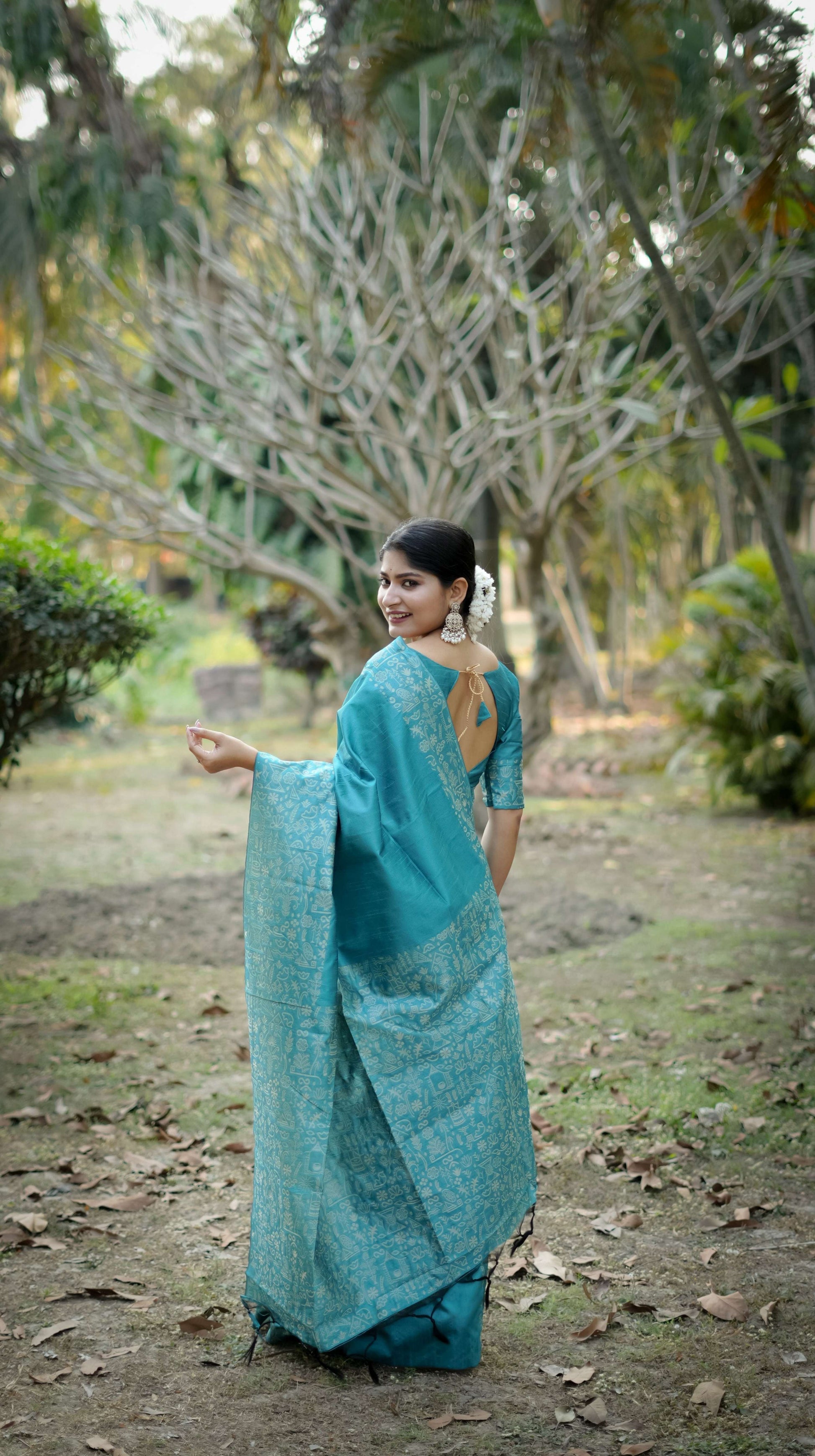 Jyoti Fashion Women's Firozi Handloom Raw Silk Weaving Designer Saree with Blouse | Swadesiicart