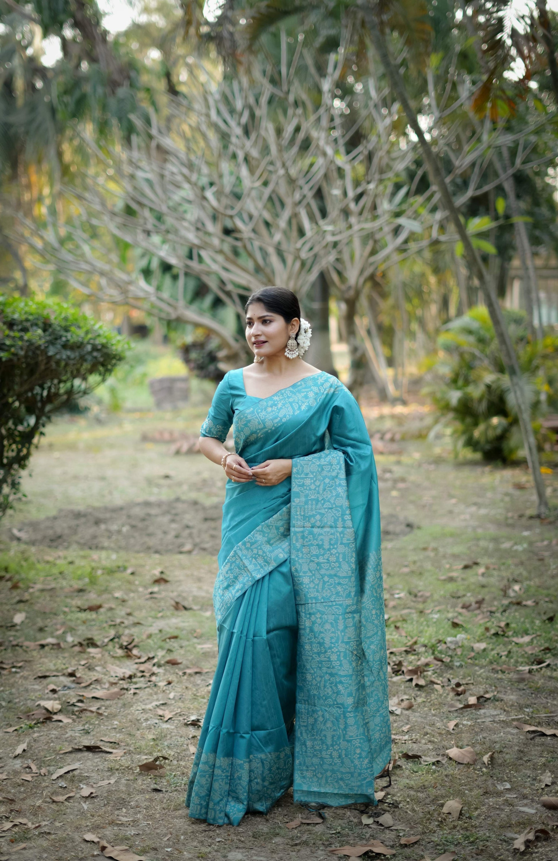 Jyoti Fashion Women's Firozi Handloom Raw Silk Weaving Designer Saree with Blouse | Swadesiicart