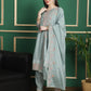 Jyoti Fashion Women's Turquoise Chinon Chiffon Floral Embroidery with Cording & Crystal Work Designer Straight Suit Set | Swadesiicart