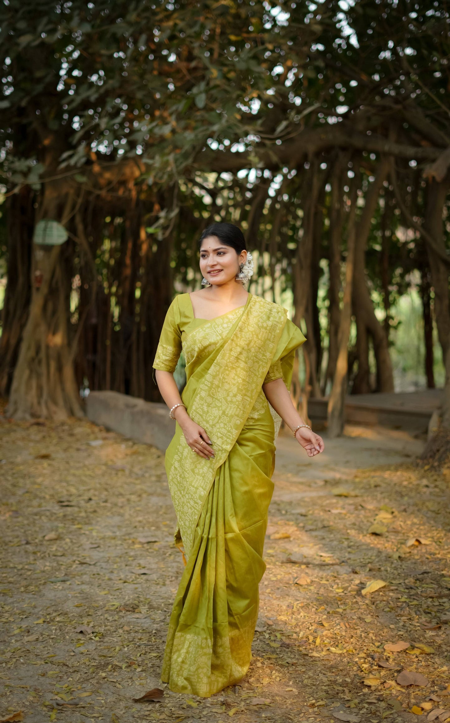 Jyoti Fashion Women's Mehendi Handloom Raw Silk Weaving Designer Saree with Blouse | Swadesiicart