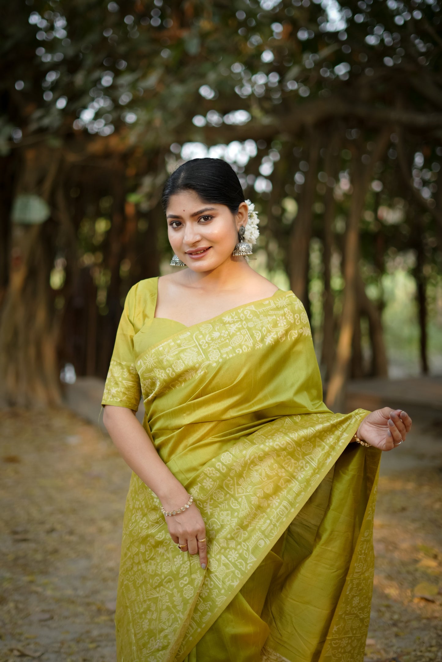 Jyoti Fashion Women's Mehendi Handloom Raw Silk Weaving Designer Saree with Blouse | Swadesiicart