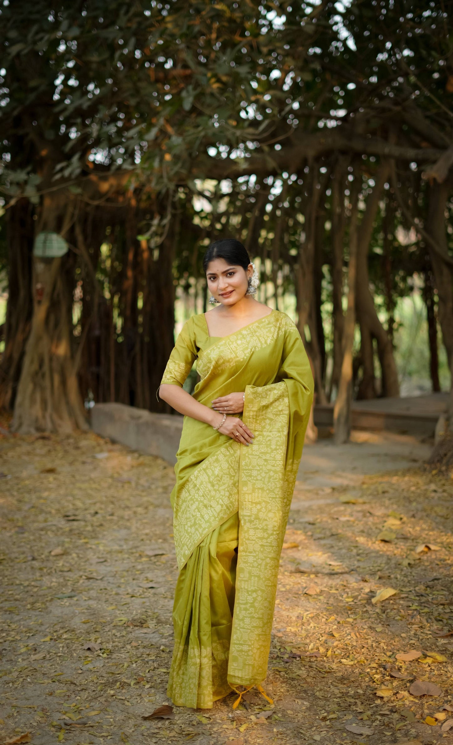 Jyoti Fashion Women's Mehendi Handloom Raw Silk Weaving Designer Saree with Blouse | Swadesiicart