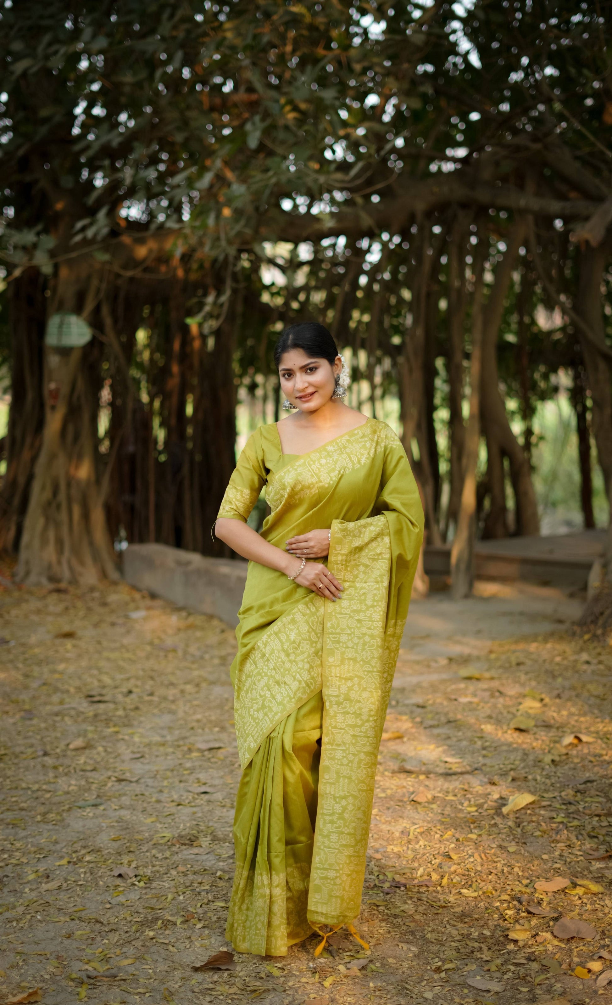 Jyoti Fashion Women's Mehendi Handloom Raw Silk Weaving Designer Saree with Blouse | Swadesiicart