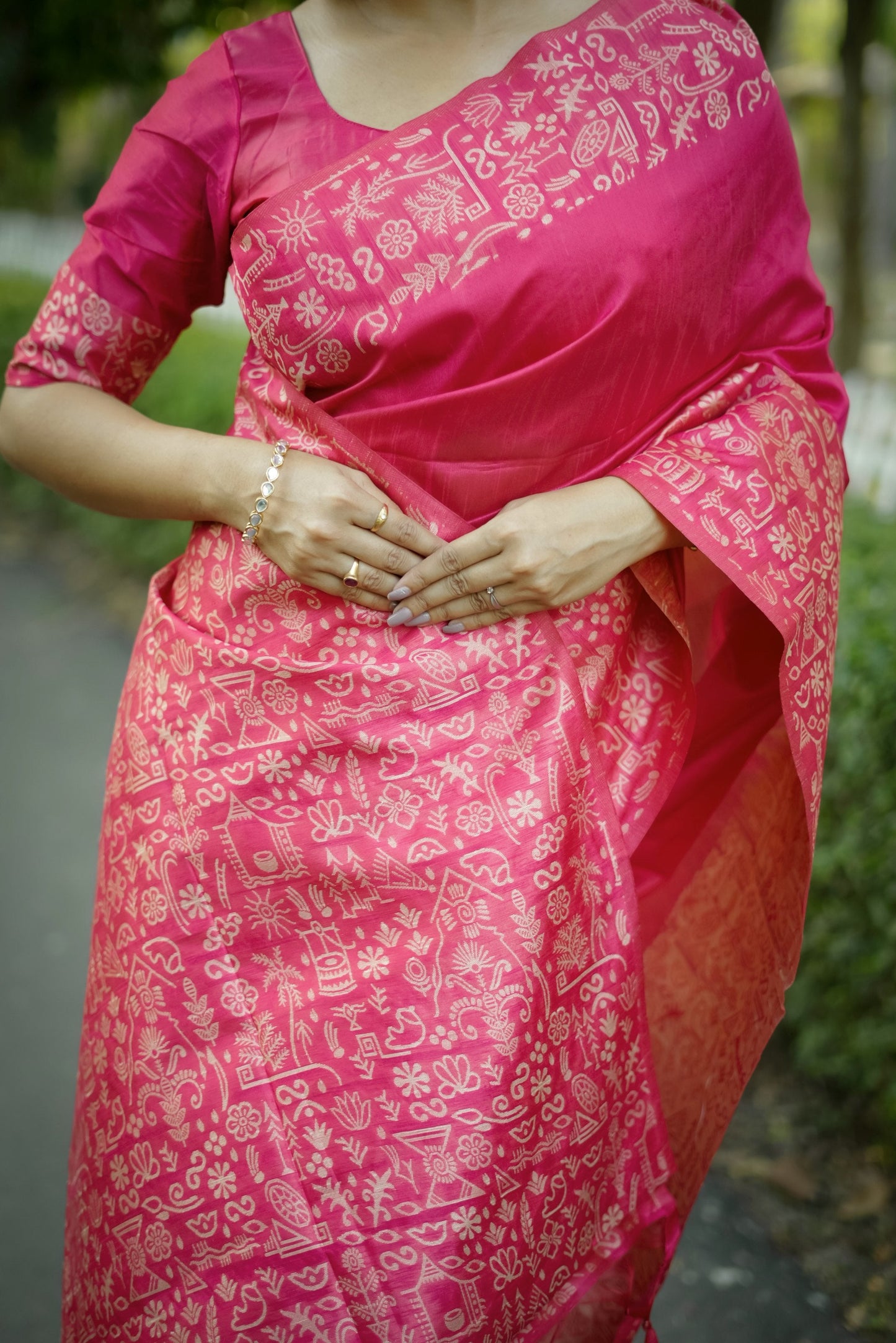 Jyoti Fashion Women's Pink Handloom Raw Silk Weaving Designer Saree with Blouse | Swadesiicart