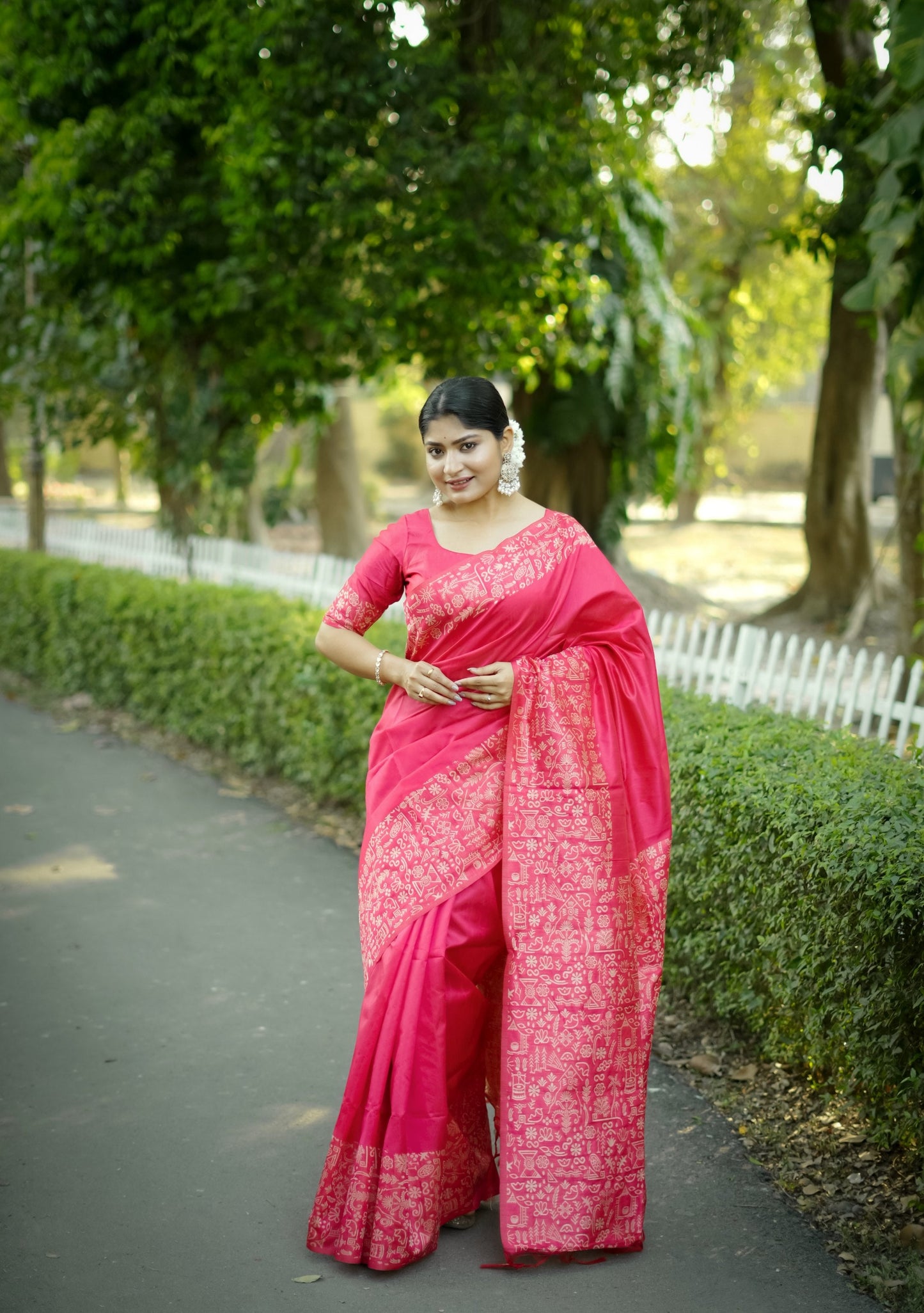 Jyoti Fashion Women's Pink Handloom Raw Silk Weaving Designer Saree with Blouse | Swadesiicart