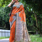 Jyoti Fashion Women's Orange Soft Tussar Silk Printed Designer Saree with Blouse | Swadesiicart