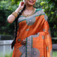 Jyoti Fashion Women's Orange Soft Tussar Silk Printed Designer Saree with Blouse | Swadesiicart