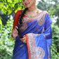 Jyoti Fashion Women's Blue Soft Tussar Silk Printed Designer Saree with Blouse | Swadesiicart