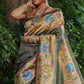 Jyoti Fashion Women's Grey Soft Tussar Silk Kalamkari Printed Designer Saree with Blouse | Swadesiicart