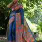 Jyoti Fashion Women's Blue Soft Tussar Silk Kalamkari Printed Designer Saree with Blouse | Swadesiicart