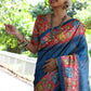 Jyoti Fashion Women's Blue Soft Tussar Silk Kalamkari Printed Designer Saree with Blouse | Swadesiicart