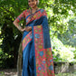 Jyoti Fashion Women's Blue Soft Tussar Silk Kalamkari Printed Designer Saree with Blouse | Swadesiicart