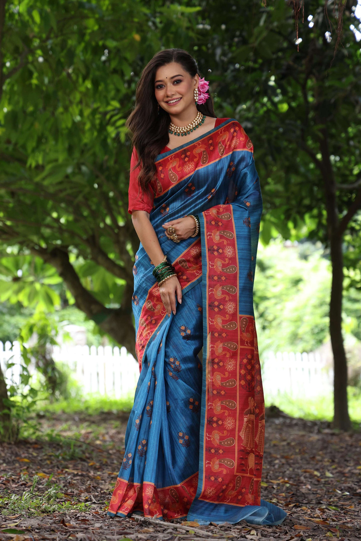 Jyoti Fashion Women's Wine Soft Tussar Silk Peacock Printed Designer Saree with Blouse | Swadesiicart