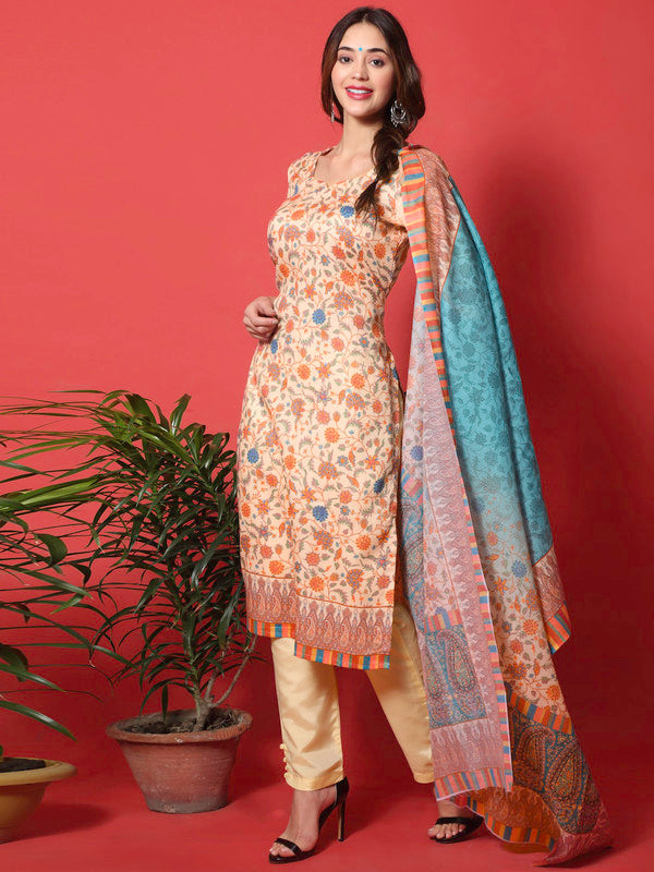 Jyoti Fashion Women's Peach Cotton Digital Printed Festive Wear Designer Straight Suit Set | Swadesiicart
