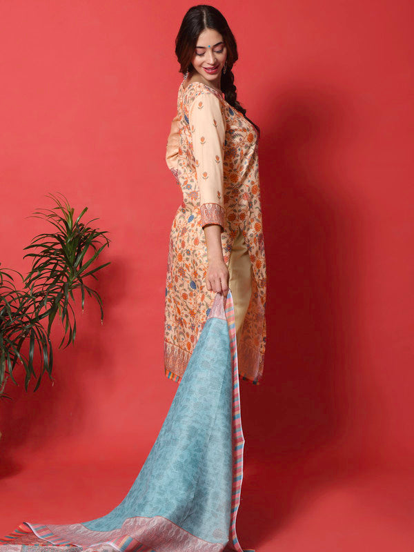 Jyoti Fashion Women's Peach Cotton Digital Printed Festive Wear Designer Straight Suit Set | Swadesiicart