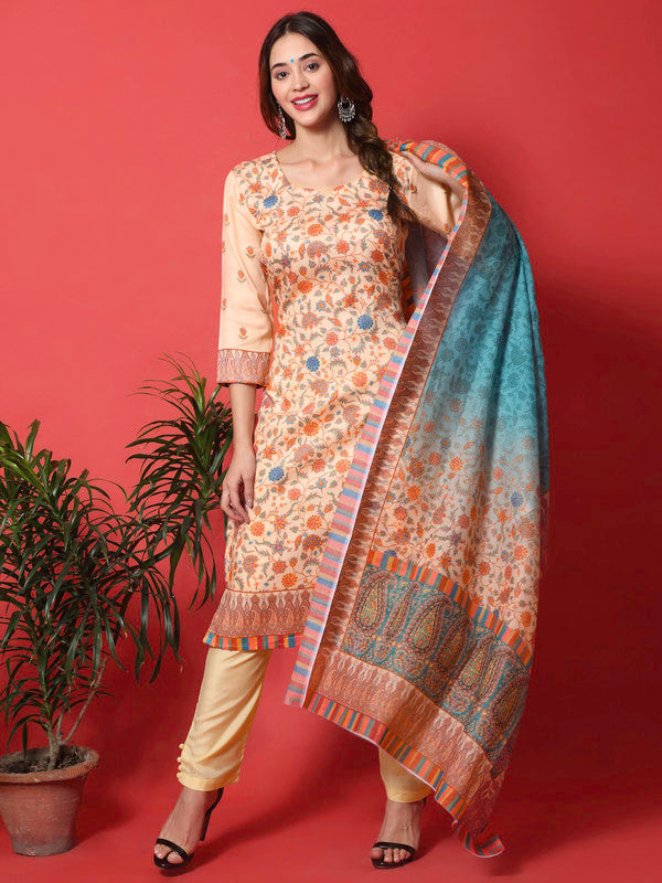 Jyoti Fashion Women's Peach Cotton Digital Printed Festive Wear Designer Straight Suit Set | Swadesiicart