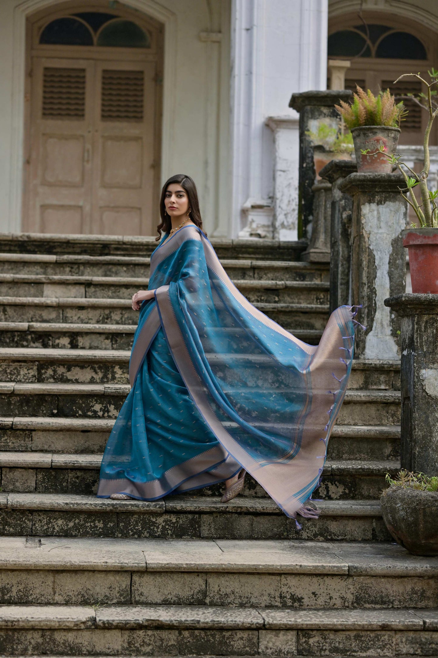 Jyoti Fashion Women's Firozi Soft Kalyani Silk Zari Woven Designer Saree with Blouse | Swadesiicart