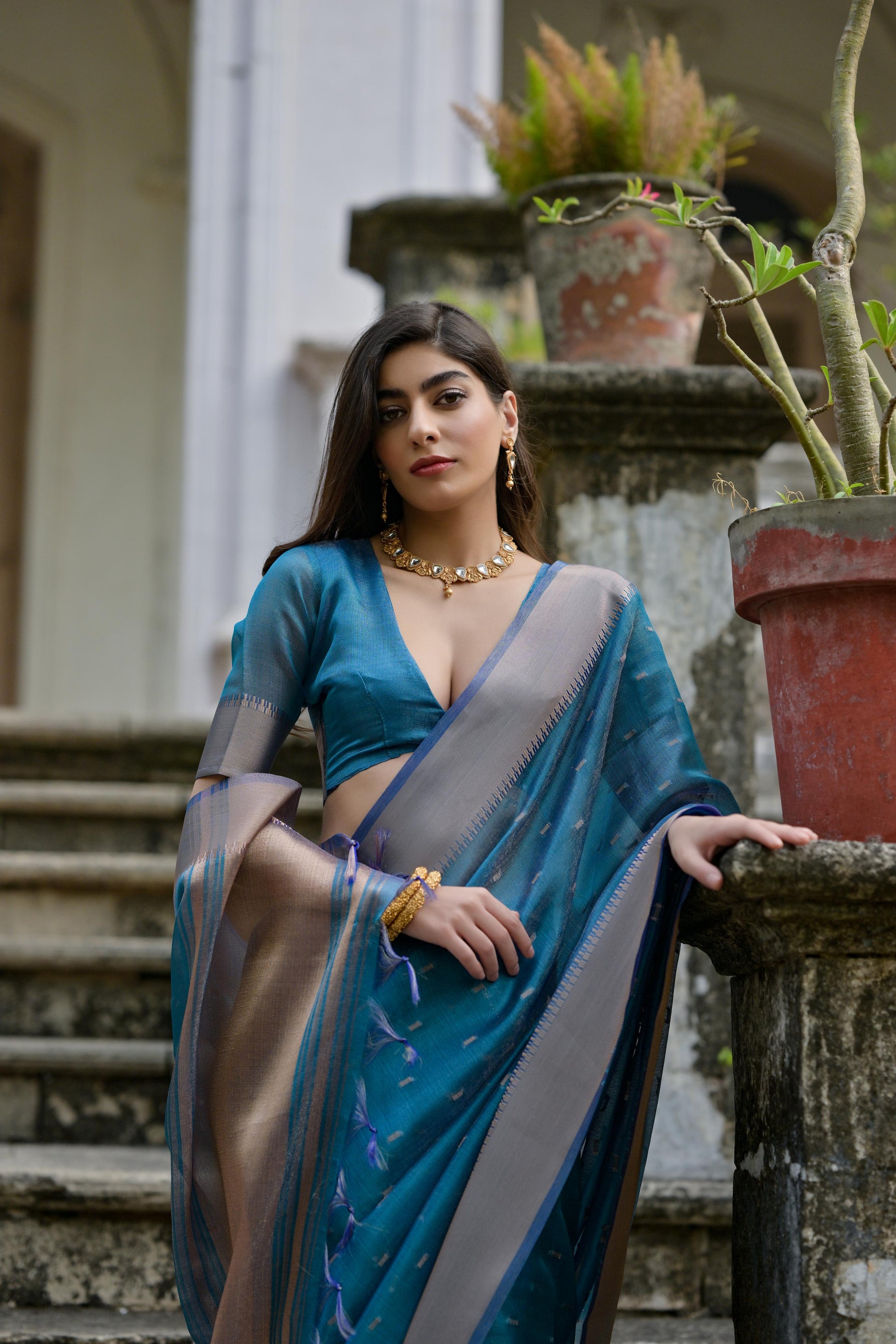 Jyoti Fashion Women's Firozi Soft Kalyani Silk Zari Woven Designer Saree with Blouse | Swadesiicart