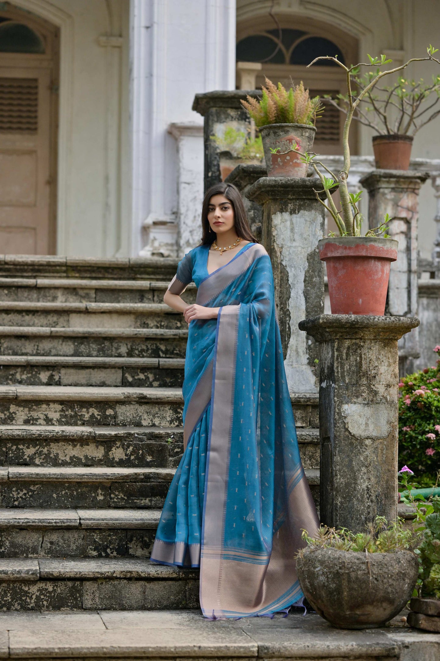 Jyoti Fashion Women's Firozi Soft Kalyani Silk Zari Woven Designer Saree with Blouse | Swadesiicart