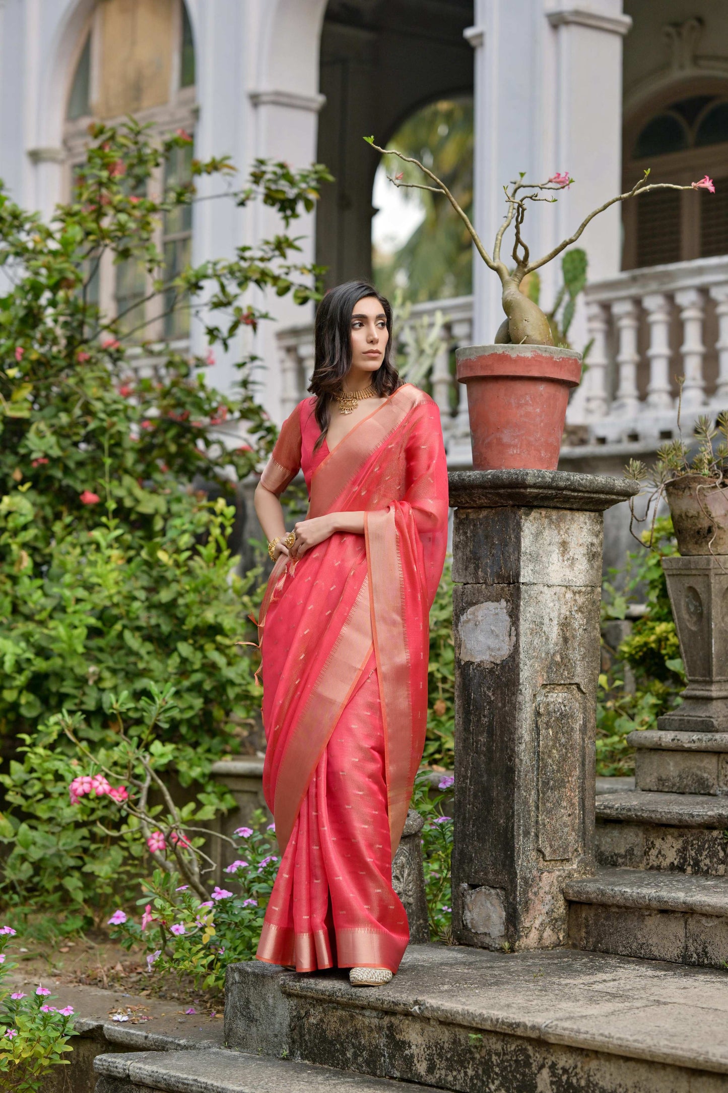Jyoti Fashion Women's Coral Soft Kalyani Silk Zari Woven Designer Saree with Blouse | Swadesiicart