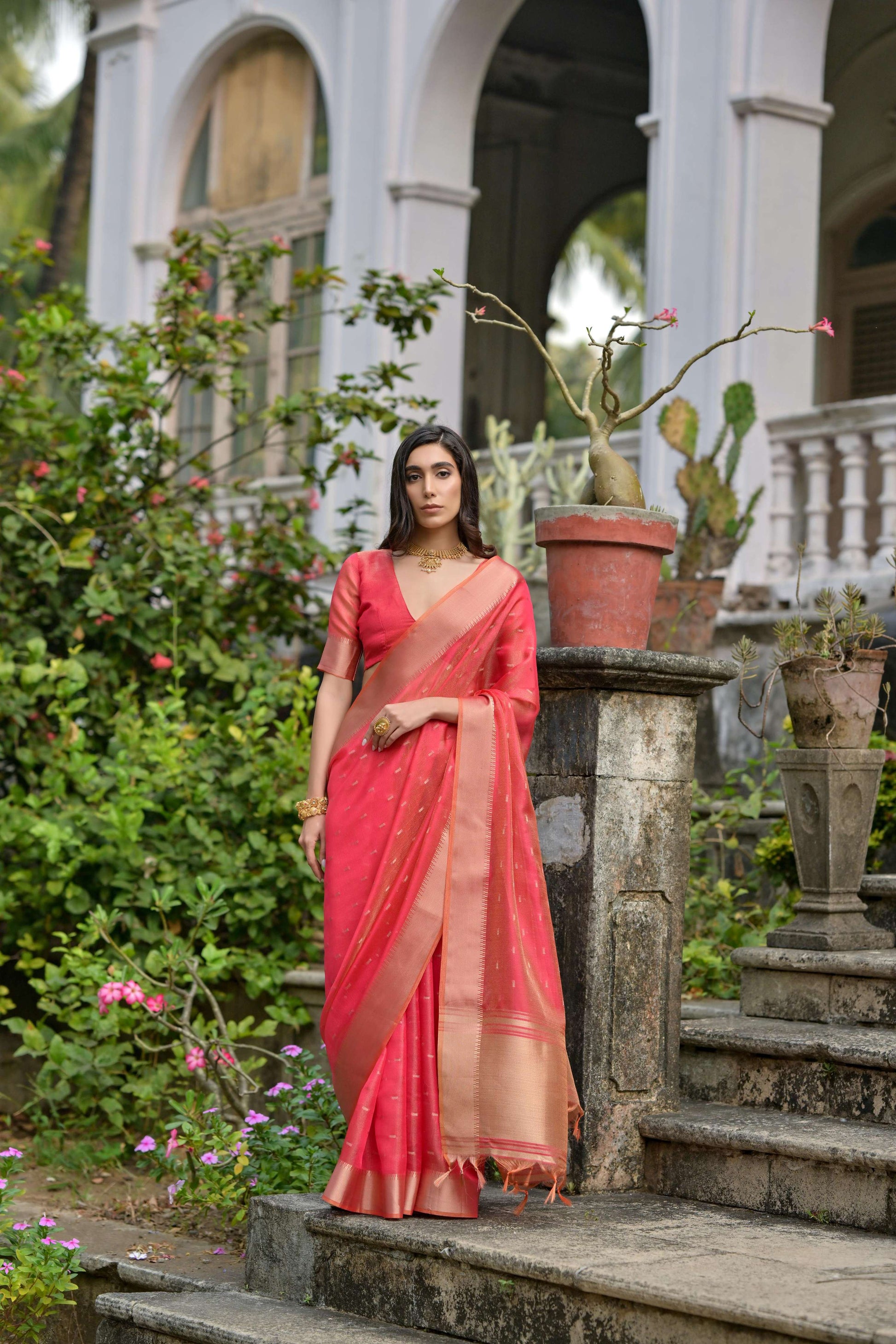 Jyoti Fashion Women's Coral Soft Kalyani Silk Zari Woven Designer Saree with Blouse | Swadesiicart