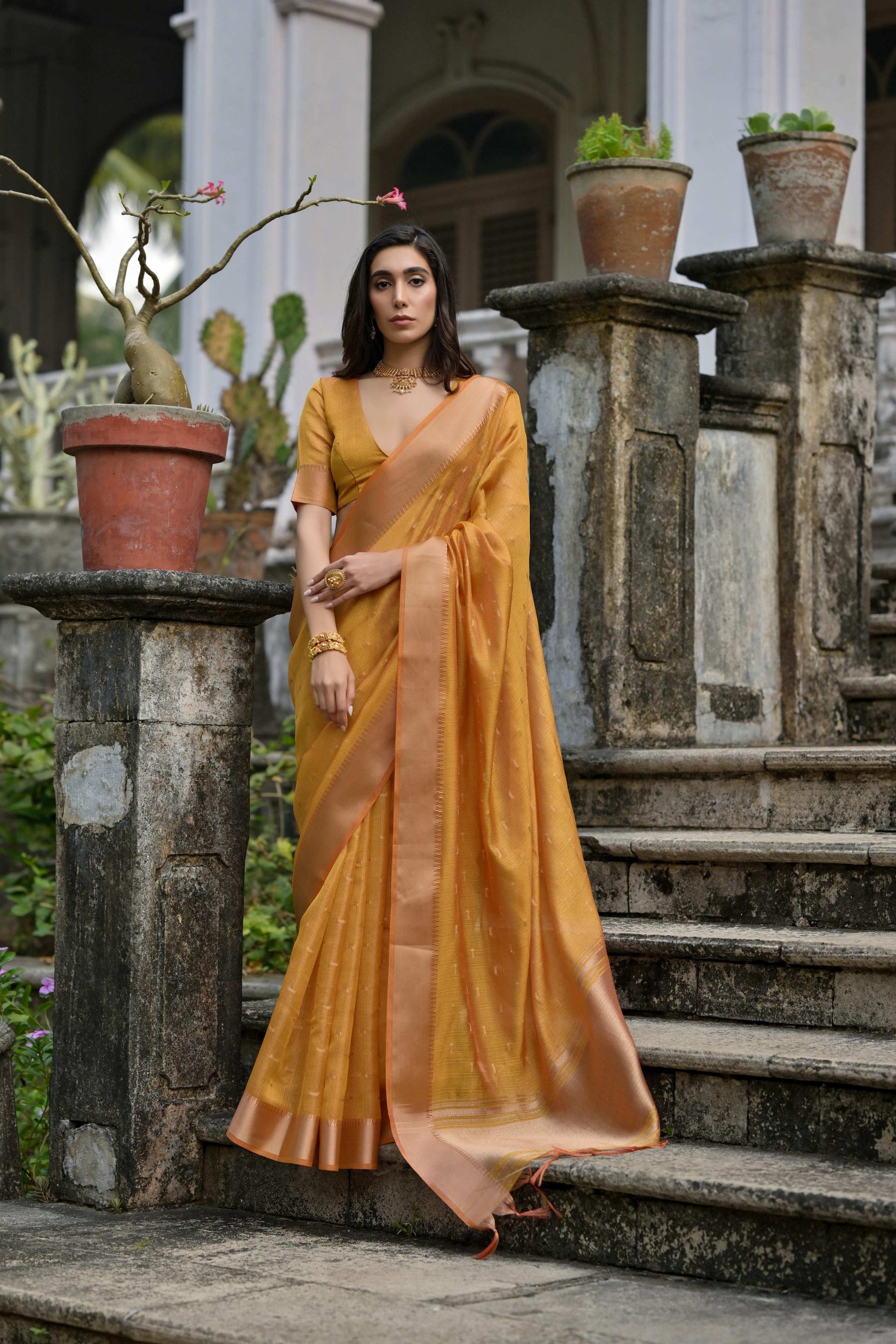 Jyoti Fashion Women's Mustard Soft Kalyani Silk Zari Woven Designer Saree with Blouse | Swadesiicart