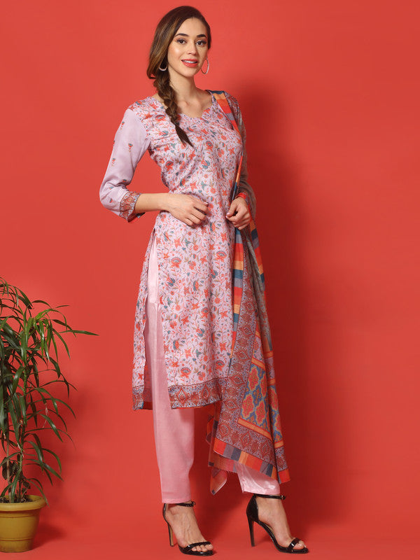 Jyoti Fashion Women's Mauve Cotton Digital Printed Festive Wear Designer Straight Suit Set | Swadesiicart
