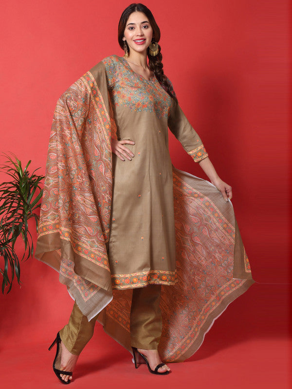 Jyoti Fashion Women's Brown Cotton Digital Printed Festive Wear Designer Straight Suit Set | Swadesiicart
