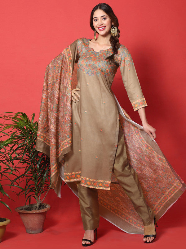 Jyoti Fashion Women's Brown Cotton Digital Printed Festive Wear Designer Straight Suit Set | Swadesiicart