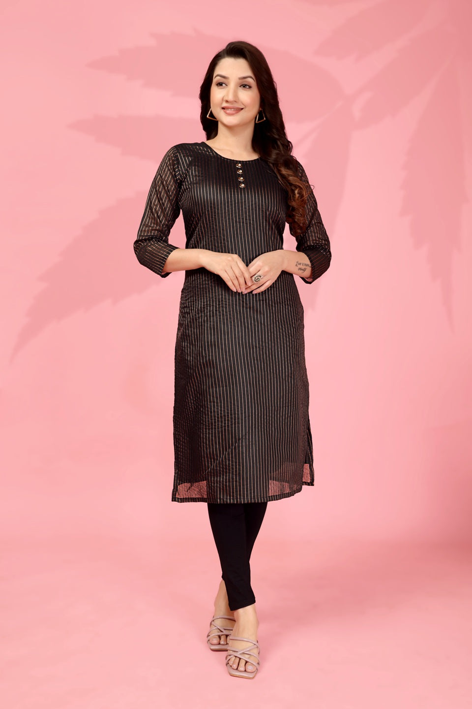 Jyoti Fashion Women's Black Kanchi Cotton Lining Zari Woven Designer Kurti Only | Swadesiicart