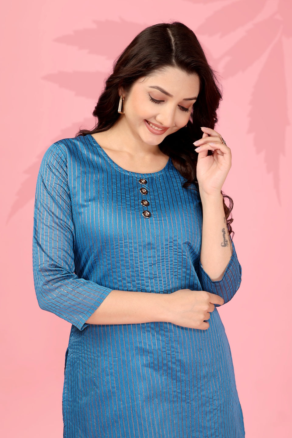 Jyoti Fashion Women's Blue Kanchi Cotton Lining Zari Woven Designer Kurti Only | Swadesiicart