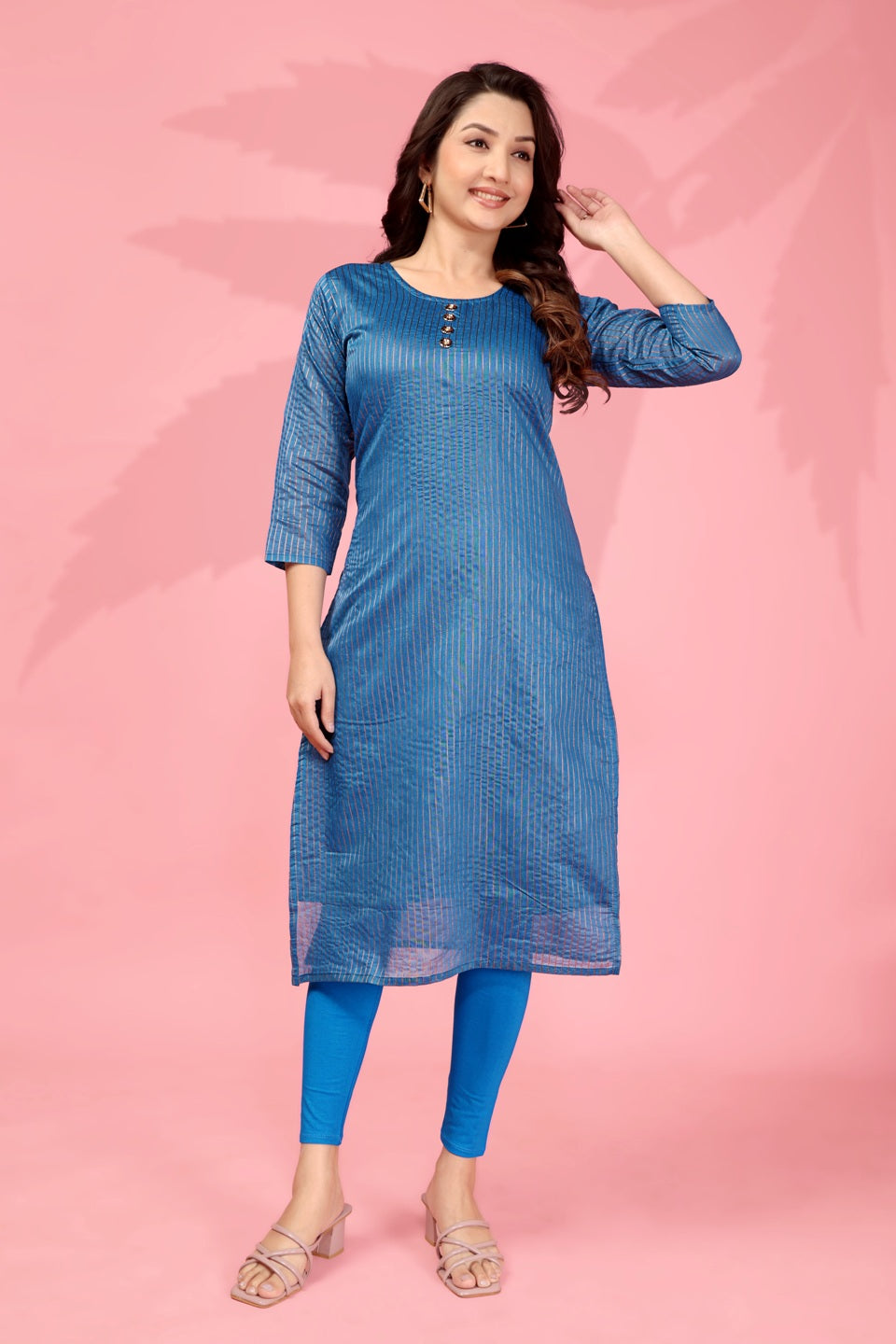 Jyoti Fashion Women's Blue Kanchi Cotton Lining Zari Woven Designer Kurti Only | Swadesiicart