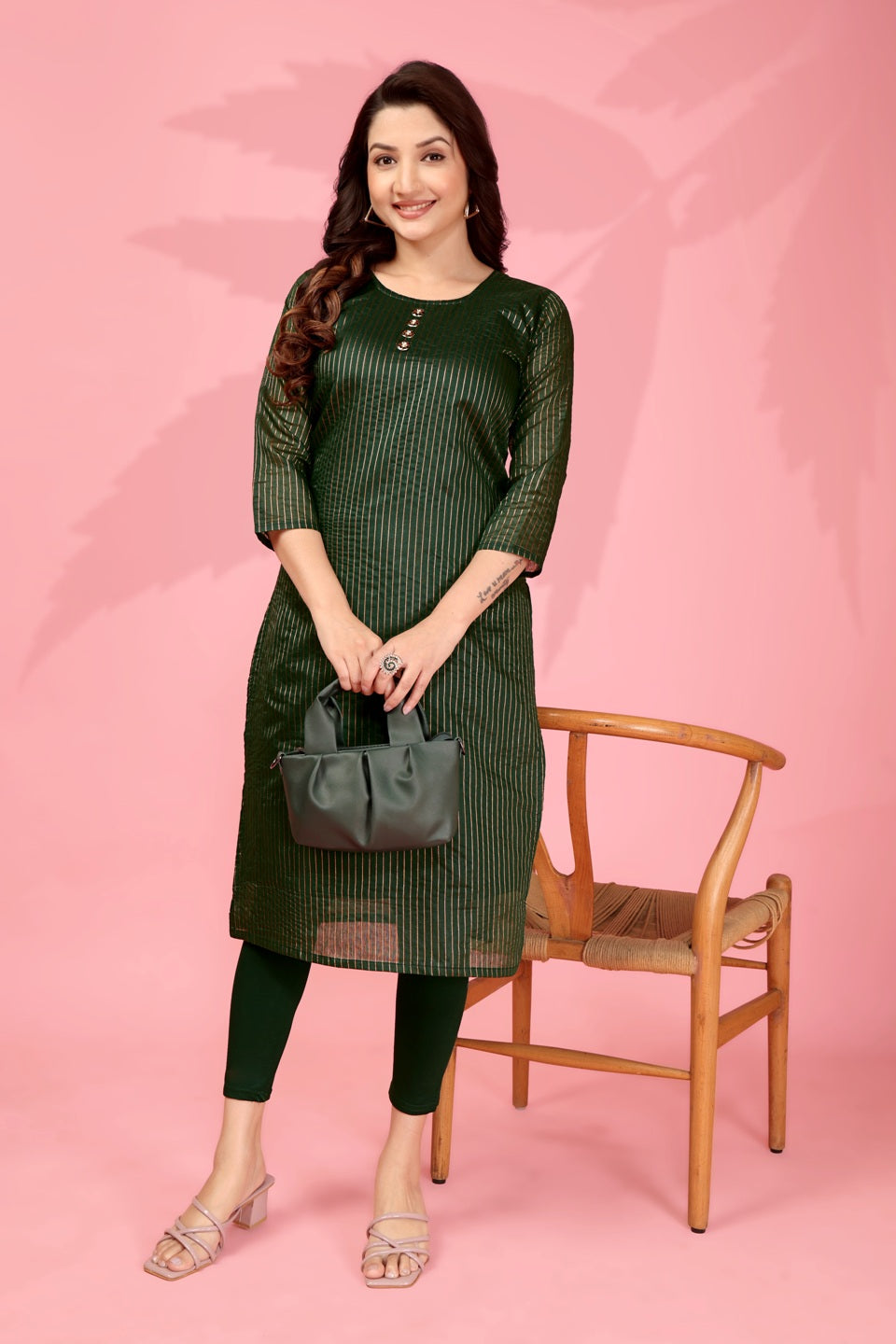 Jyoti Fashion Women's Bottle Green Kanchi Cotton Lining Zari Woven Designer Kurti Only | Swadesiicart