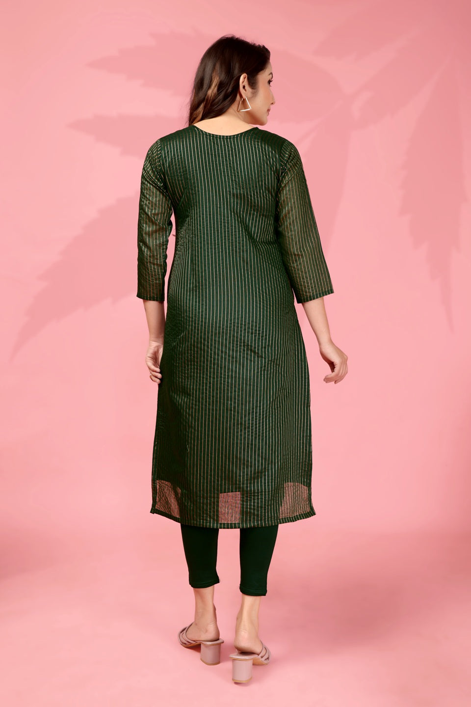 Jyoti Fashion Women's Bottle Green Kanchi Cotton Lining Zari Woven Designer Kurti Only | Swadesiicart