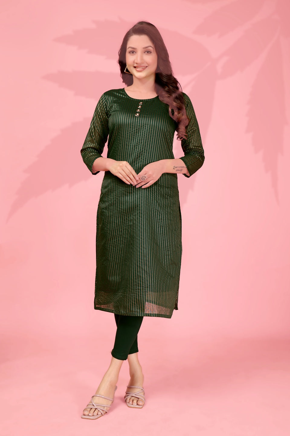 Jyoti Fashion Women's Bottle Green Kanchi Cotton Lining Zari Woven Designer Kurti Only | Swadesiicart