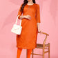 Jyoti Fashion Women's Orange Kanchi Cotton Lining Zari Woven Designer Kurti Only | Swadesiicart