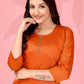 Jyoti Fashion Women's Orange Kanchi Cotton Lining Zari Woven Designer Kurti Only | Swadesiicart