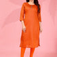 Jyoti Fashion Women's Orange Kanchi Cotton Lining Zari Woven Designer Kurti Only | Swadesiicart