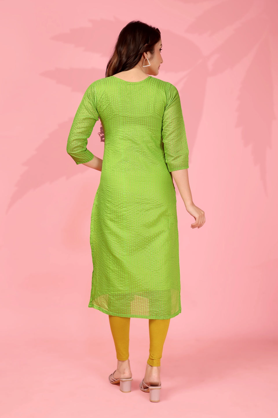 Jyoti Fashion Women's Parrot Green Kanchi Cotton Lining Zari Woven Designer Kurti Only | Swadesiicart