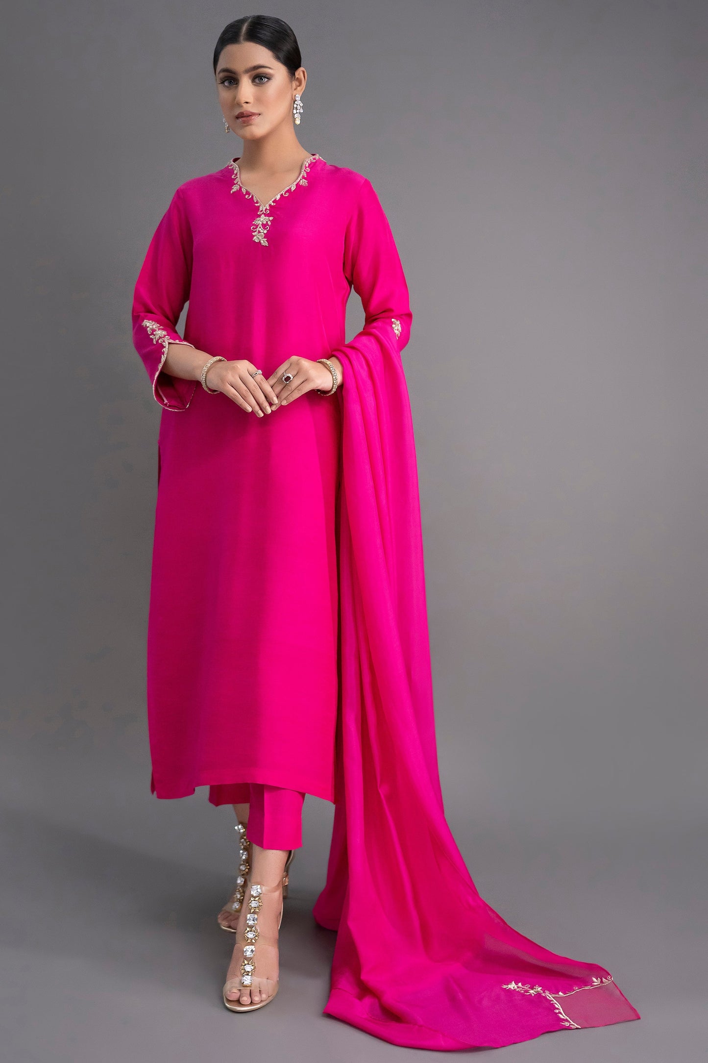 Jyoti Fashion Women's Pink Silk Blend Embroidered Designer Kurta Set with Dupatta | Swadesiicart