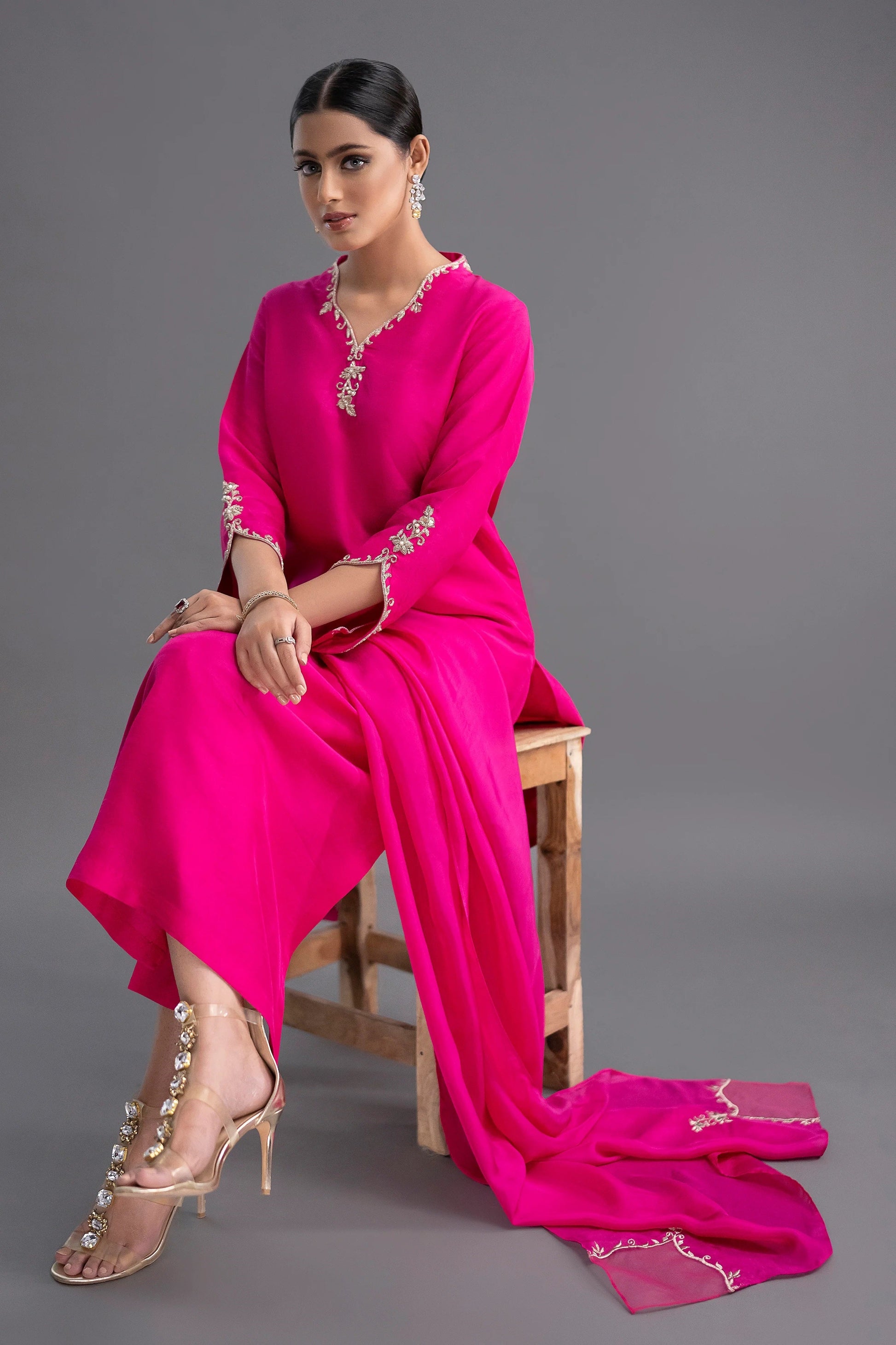 Jyoti Fashion Women's Pink Silk Blend Embroidered Designer Kurta Set with Dupatta | Swadesiicart