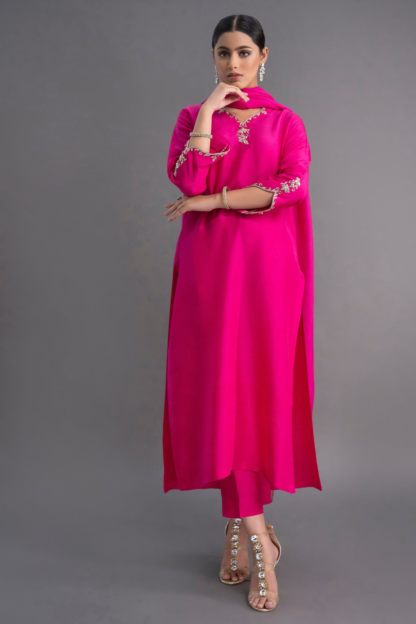 Jyoti Fashion Women's Pink Silk Blend Embroidered Designer Kurta Set with Dupatta | Swadesiicart